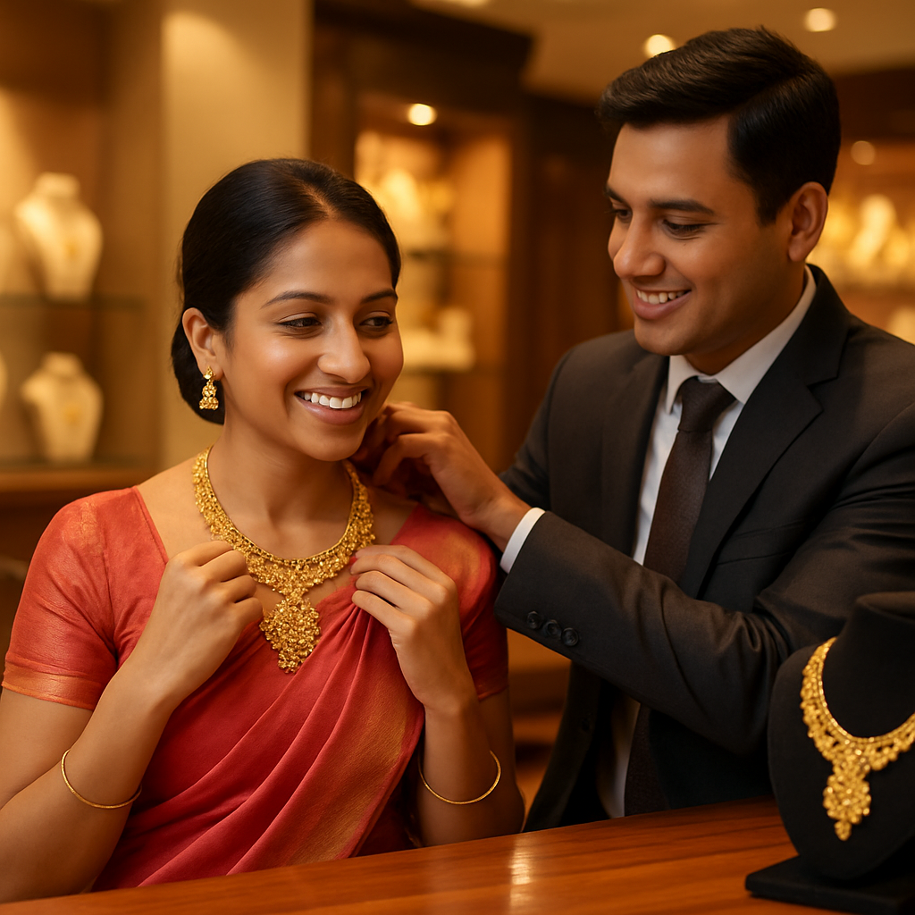 Customer trying gold necklace